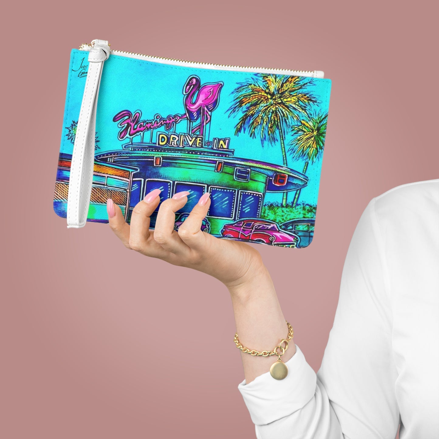 "Flamingo Drive-In" Clutch Bag