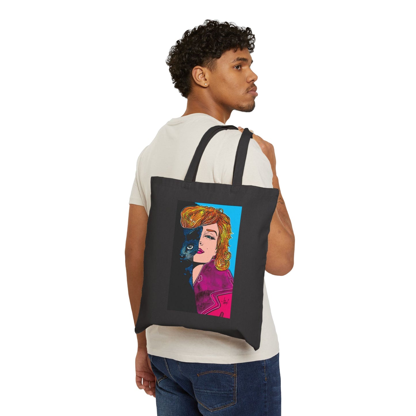 "Marilyn Monroe and Black Cat" Canvas Tote Bag