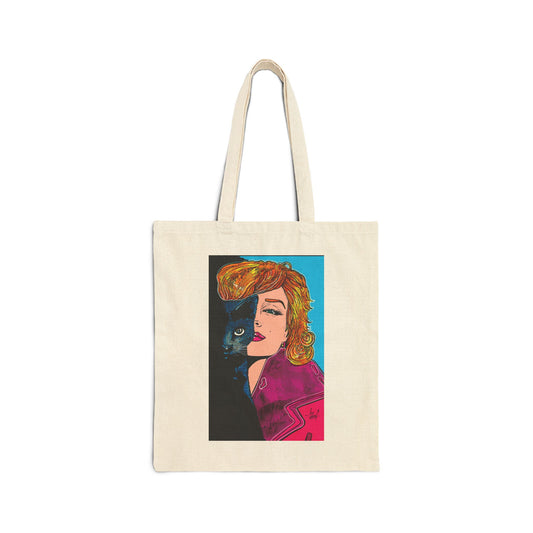 "Marilyn Monroe and Black Cat" Canvas Tote Bag