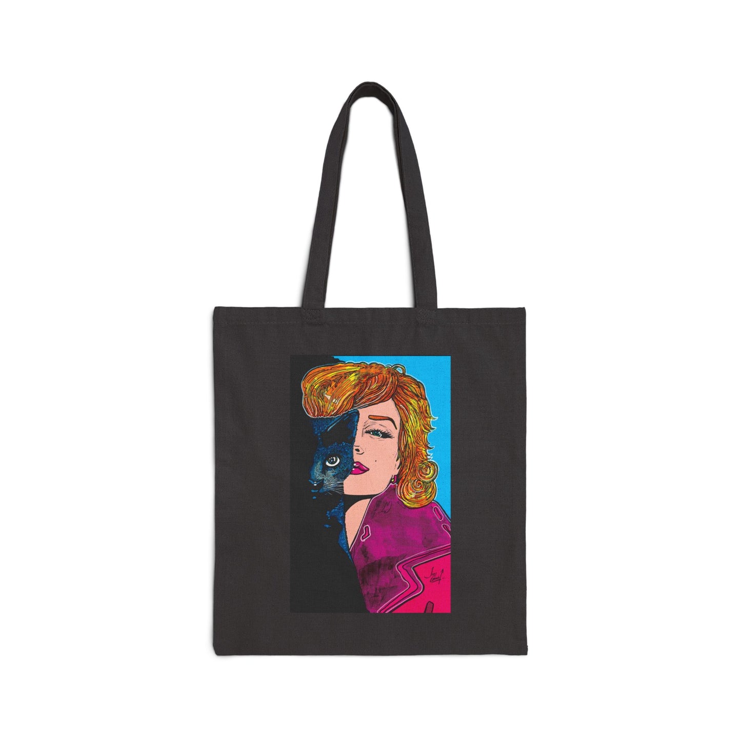 "Marilyn Monroe and Black Cat" Canvas Tote Bag